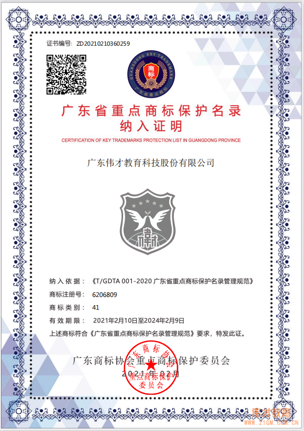 “偉才”商標被納入《2020年度廣東省重點商標保護名錄》!